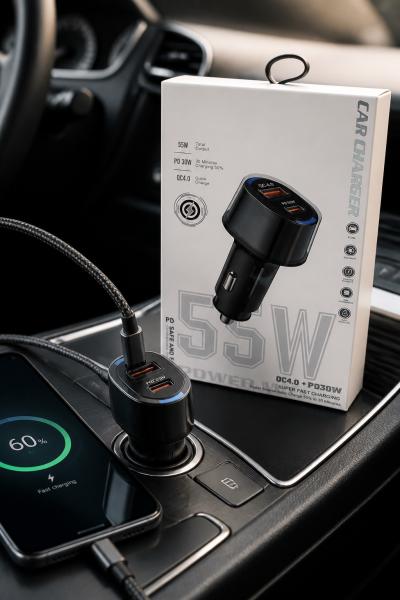 adaptador auto 55w, usb mas tc